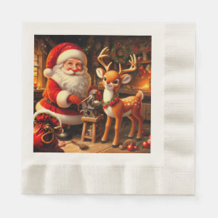 Cute Santa and Reindeer  Napkin