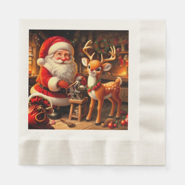 Cute Santa and Reindeer  Napkin (Front)