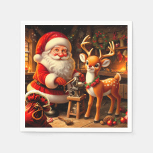 Cute Santa and Reindeer  Napkin