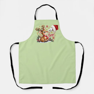 Cute Santa And Reindeer Nose Boop Christmas Apron