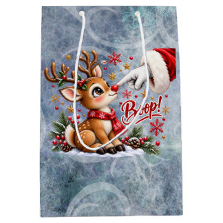Cute Santa And Reindeer Nose Boop Christmas Medium Gift Bag