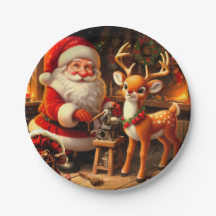Cute Santa and Reindeer  Paper Plate