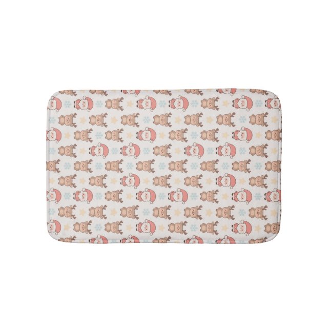 Cute Santa and Reindeer Pattern Bath Mat (Front)