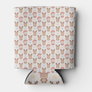 Cute Santa and Reindeer Pattern Can Cooler