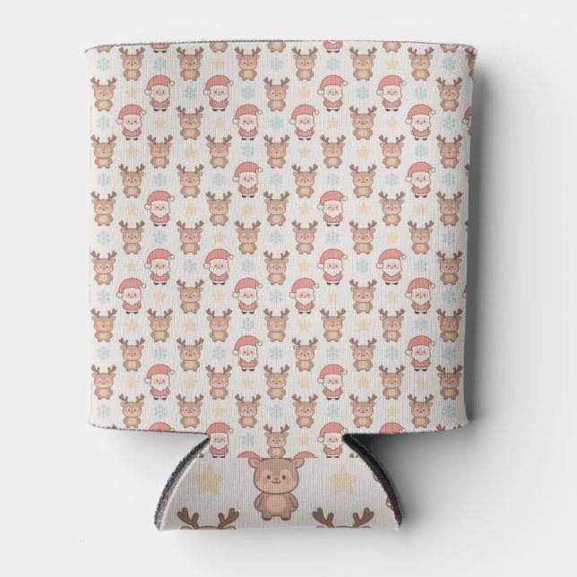 Cute Santa and Reindeer Pattern Can Cooler (Front)