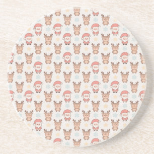 Cute Santa and Reindeer Pattern Coaster