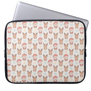 Cute Santa and Reindeer Pattern Laptop Sleeve