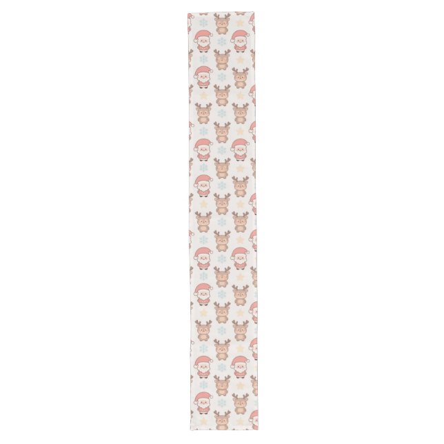 Cute Santa and Reindeer Pattern Long Table Runner (Front)