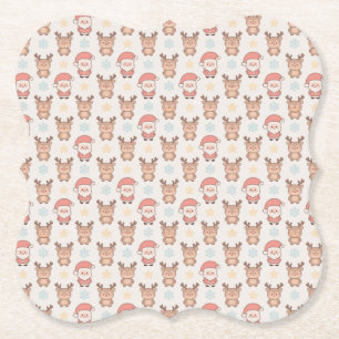 Cute Santa and Reindeer Pattern Paper Coaster