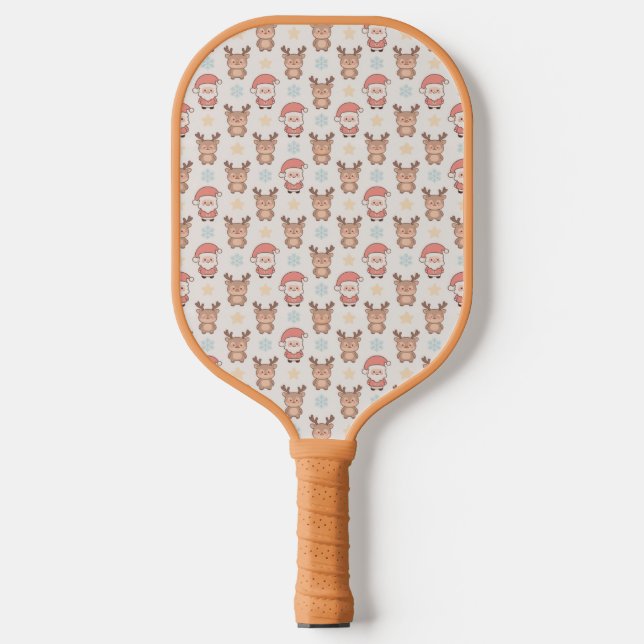 Cute Santa and Reindeer Pattern Pickleball Paddle (Front)
