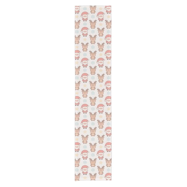 Cute Santa and Reindeer Pattern Short Table Runner (Front)