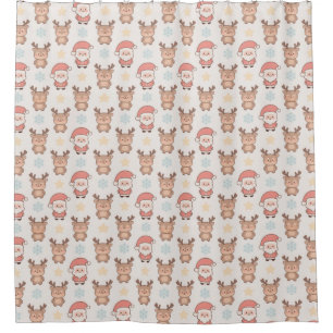 Cute Santa and Reindeer Pattern Shower Curtain