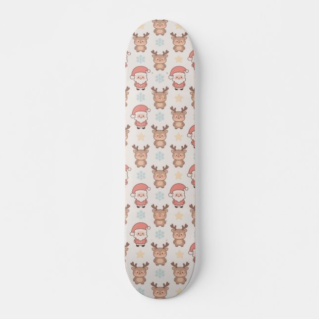 Cute Santa and Reindeer Pattern Skateboard (Front)