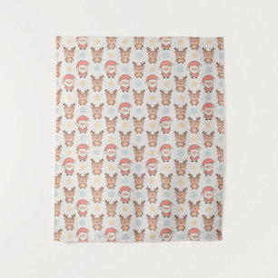 Cute Santa and Reindeer Pattern Tapestry