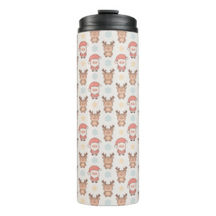 Cute Santa and Reindeer Pattern Thermal Tumbler