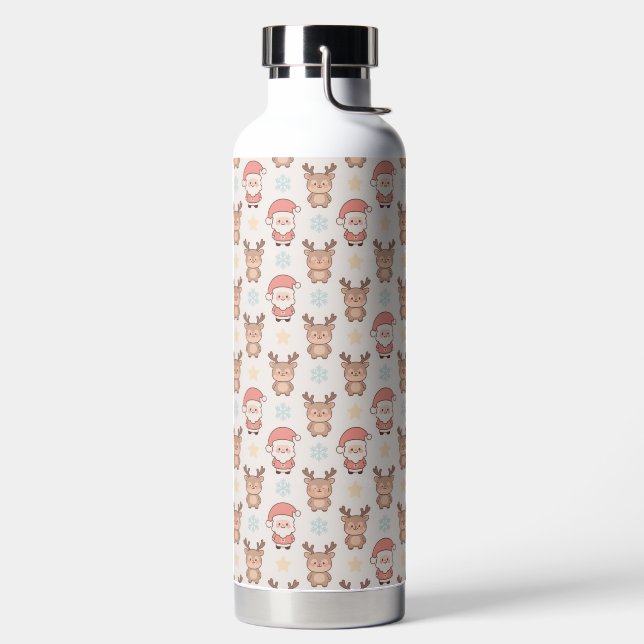 Cute Santa and Reindeer Pattern Water Bottle (Left)