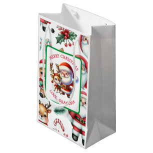Cute Santa and Reindeer Personalised Christmas Small Gift Bag