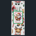 Cute Santa and Reindeer Personalised Christmas Wine Gift Bag<br><div class="desc">Add your name to this cute Santa and reindeer personalised Christmas gift bag.</div>