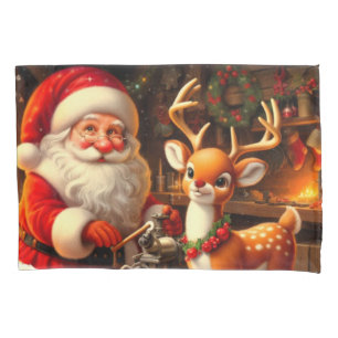 Cute Santa and Reindeer  Pillowcase