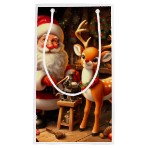 Cute Santa and Reindeer  Small Gift Bag