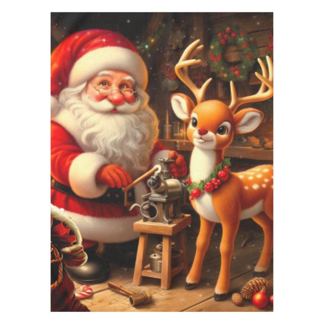 Cute Santa and Reindeer  Tablecloth (Front)