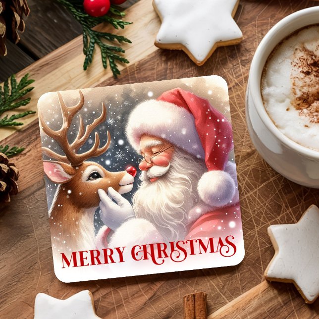 Cute Santa and Rudolph Christmas Paper Coasters (Cute Santa and Rudolph Christmas Paper Coasters)