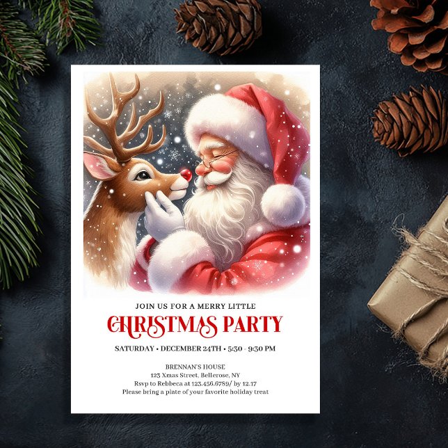 Cute Santa and Rudolph Christmas Party Invitation (Cute Santa and Rudolph Christmas Party Invitation)