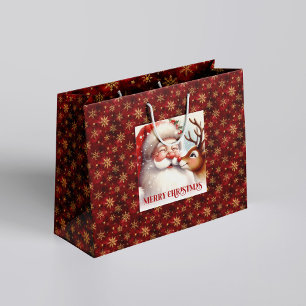 Cute Santa and Rudolph Kids Christmas Gift Bags