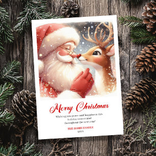 Cute Santa And Rudolph Merry Holiday Greeting Card
