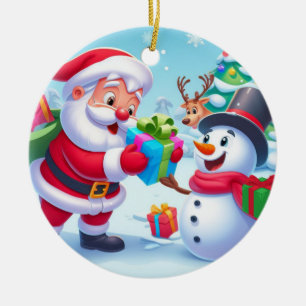 Cute Santa and Snowman  Ceramic Ornament