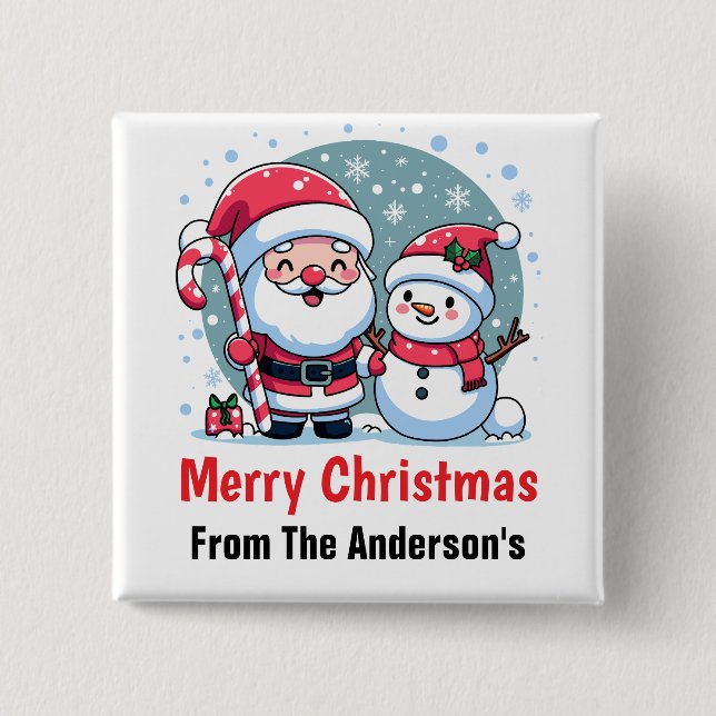Cute Santa And Snowman Christmas Custom 15 Cm Square Badge (Front)