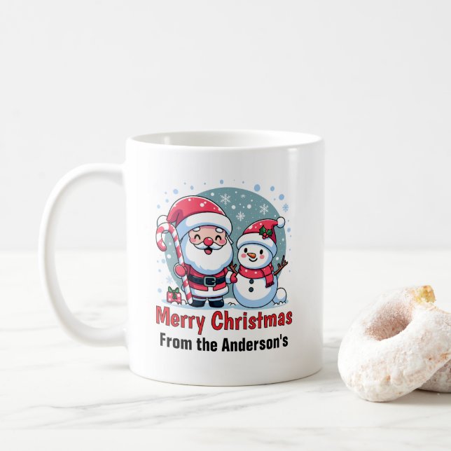 Cute Santa And Snowman Christmas Custom Coffee Mug (With Donut)