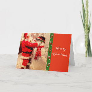 Cute Santa and Snowman Christmas Greeting Card