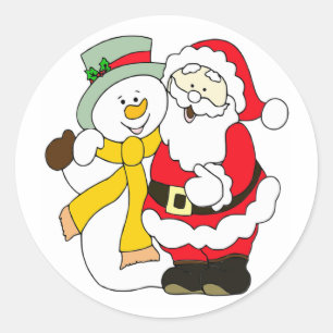 Cute Santa and Snowman Classic Round Sticker