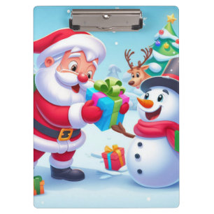 Cute Santa and Snowman  Clipboard