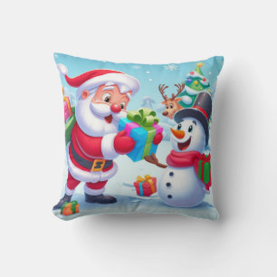 Cute Santa and Snowman Cushion