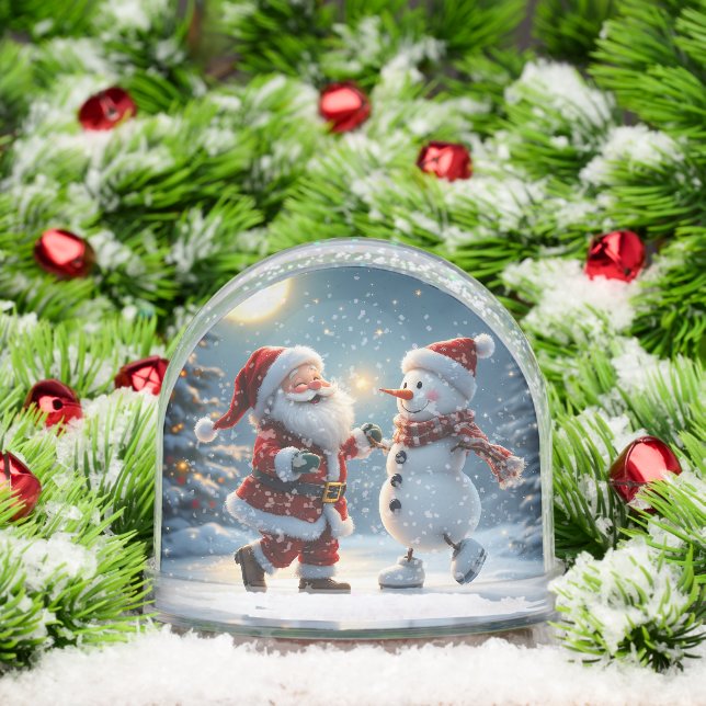 Cute Santa and snowman dancing on ice in winter  Snowglobe (Christmas)
