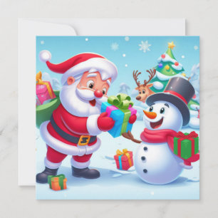 Cute Santa and Snowman  Holiday Card