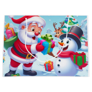 Cute Santa and Snowman Large Gift Bag