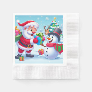 Cute Santa and Snowman  Napkin