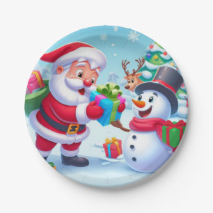 Cute Santa and Snowman  Paper Plate