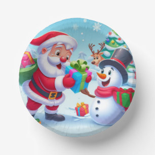 Cute Santa and Snowman  Paper Plate