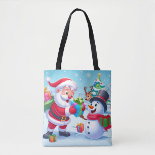 Cute Santa and Snowman Tote Bag
