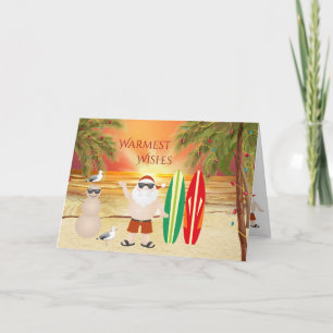 Cute Santa and Surfboards Beach Surfing Christmas Holiday Card