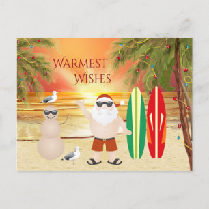 Cute Santa and Surfboards Beach Surfing Christmas Holiday Postcard