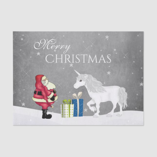 Cute Santa and Unicorn Merry Christmas Tissue Paper (Front)