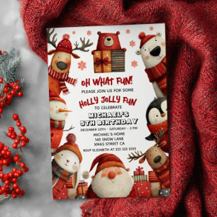 Cute Santa Animals Festive Xmas Kids' Birthday Invitation