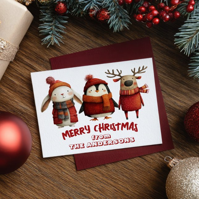 Cute Santa Animals Merry Christmas from Festive  Holiday Postcard (Creator Uploaded)