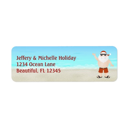 Cute Santa at the Beach Christmas Holiday Address Return Address Label