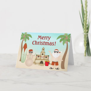 Cute Santa at the Beach Paradise Merry Christmas Holiday Card